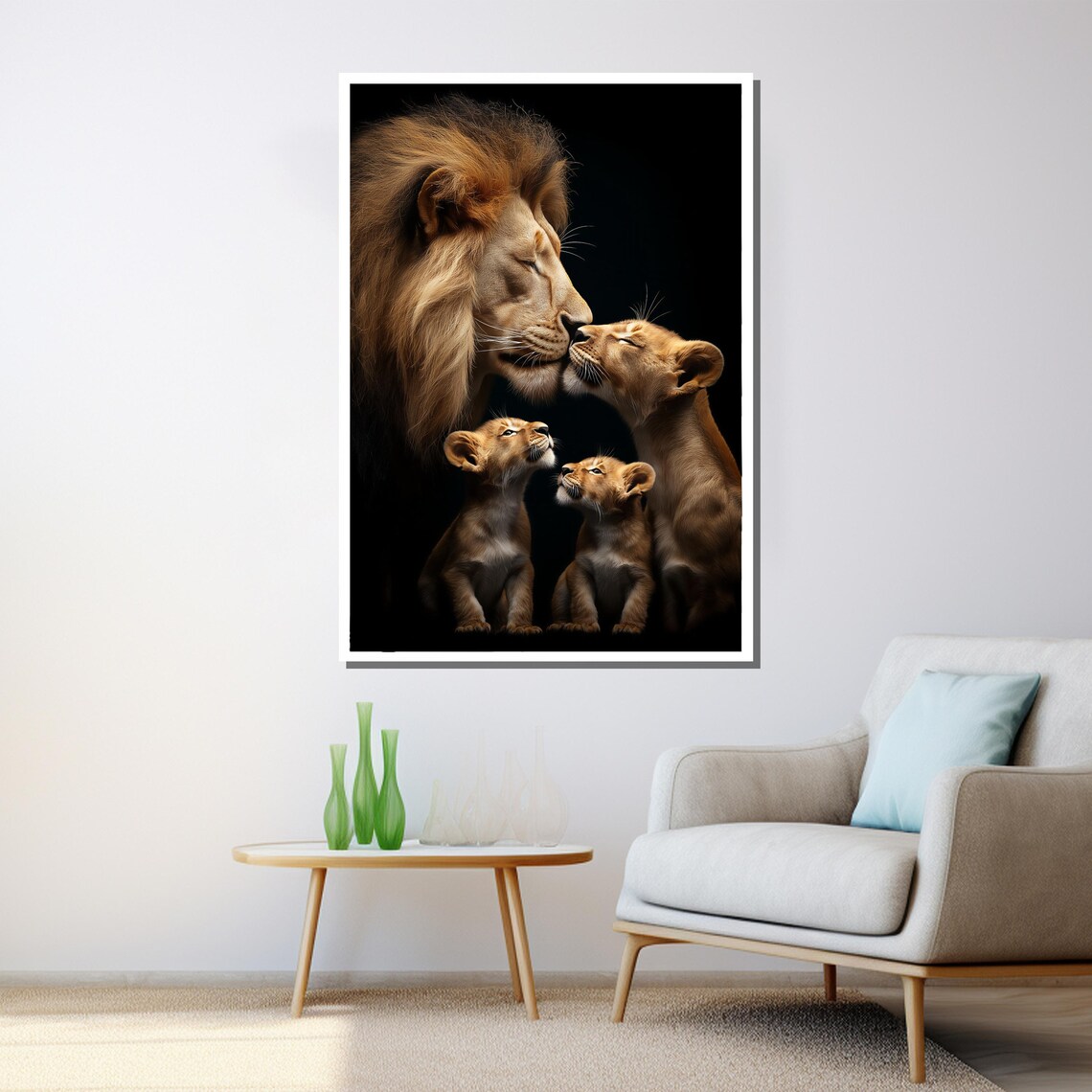Lion Family Tender Father Cubs Heartwarming Wildlife Wall Art - Image 3