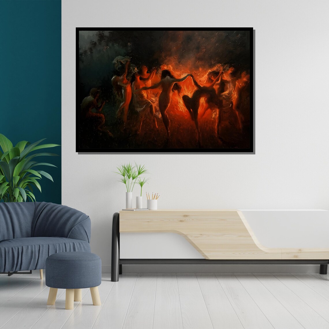 Mystical Fire Dance Painting Ethereal Women Dancing Around Bonfire Poster - Image 5