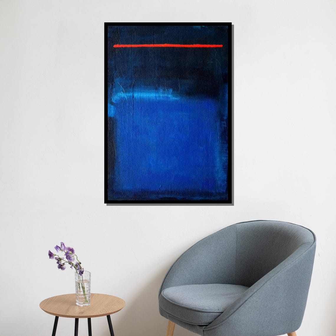 Mark Rothko Style Vast Deep Blue Field With Thin Red Line Poster - Image 5