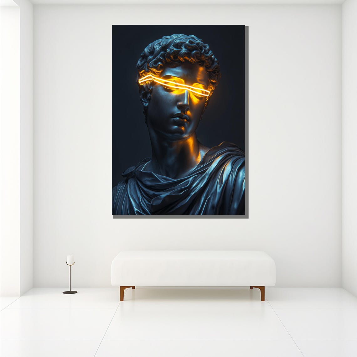 Neon Light David Statue Head Pop Art Classical Sculpture Modern Poster - Image 2