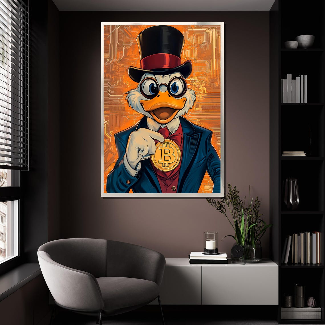 Scrooge McDuck Bitcoin Top Hat Gentleman Cartoon Crypto Pop Art Poster - Image 4
