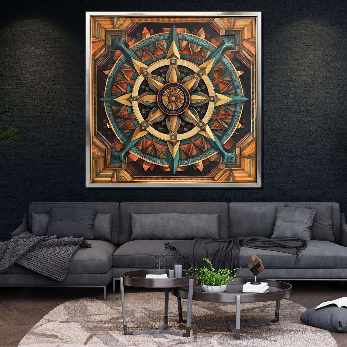 Intricate Compass Abstract Painting Modern Wall Art Unique Gift For Living Room Bold Home Decor Statement Piece - Image 4
