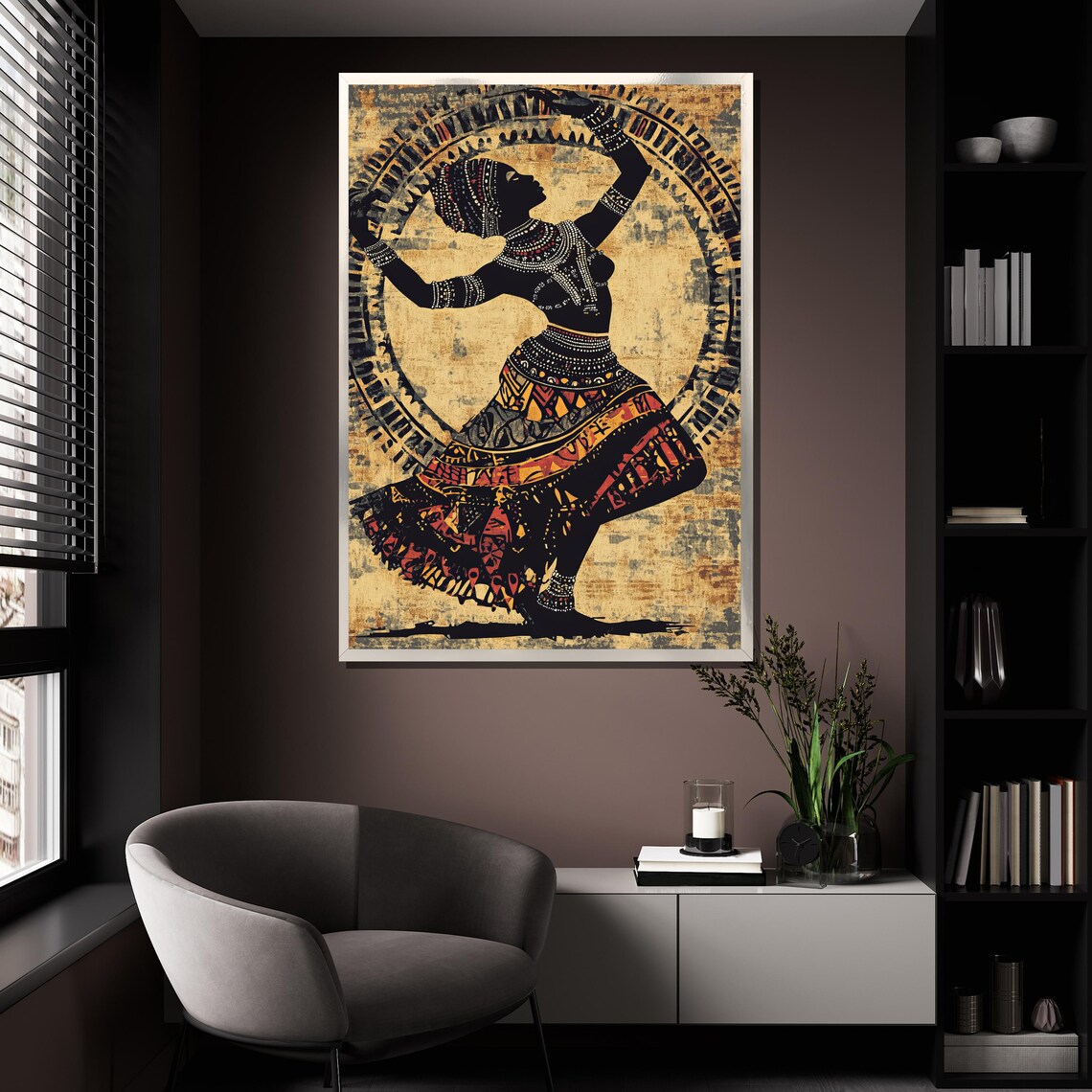 African Tribal Dancer Silhouette With Beaded Jewelry Art Poster - Image 4