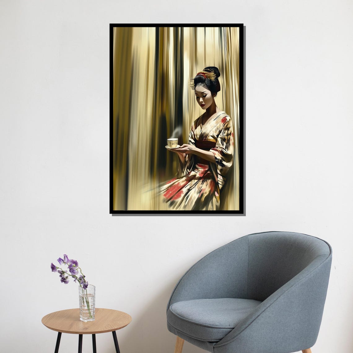 Elegant Geisha Tea Ceremony Gold Red Kimono Japanese Art Poster - Image 5