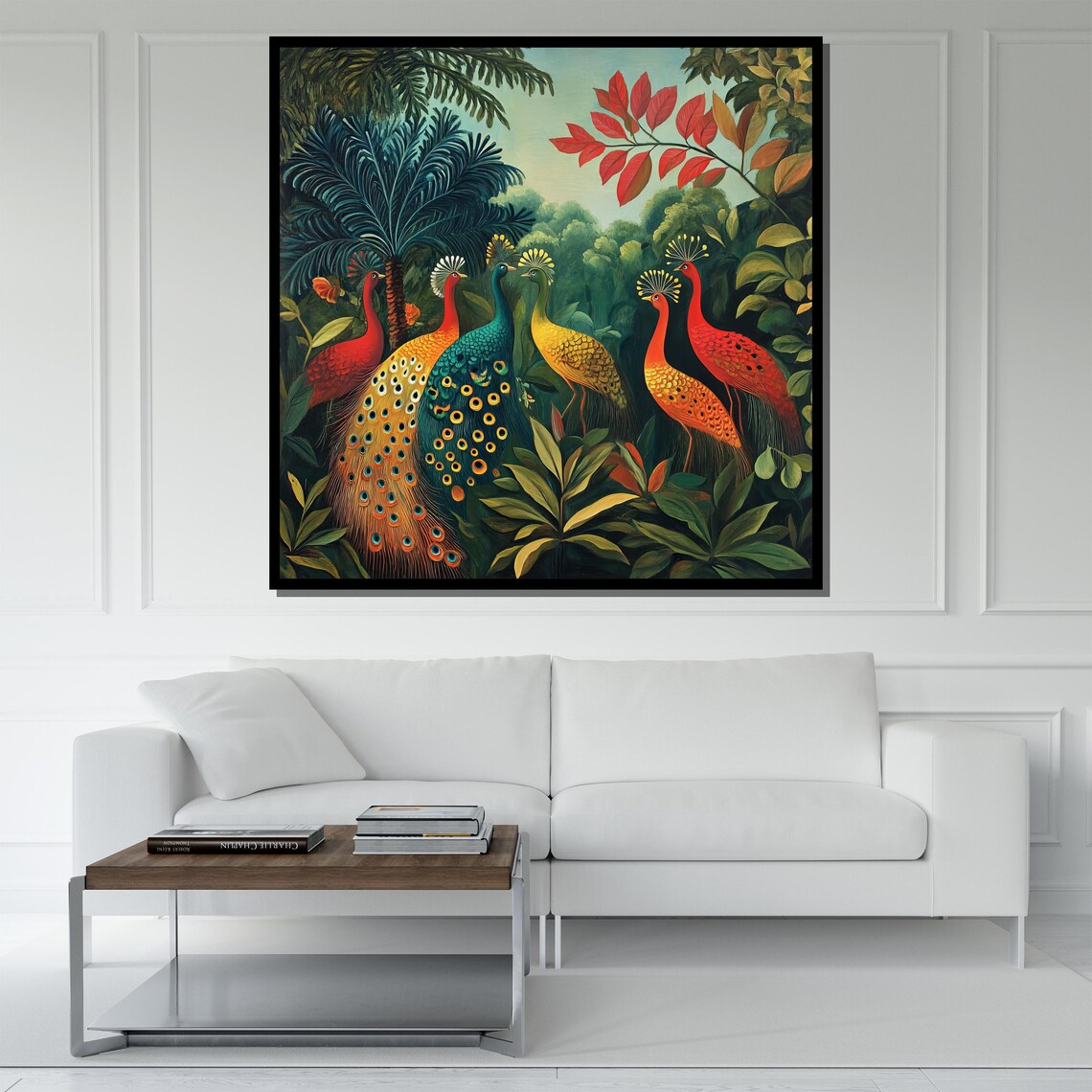 Peacocks Jungle Colorful Crested Birds Tropical Foliage Wall Art - Image 5