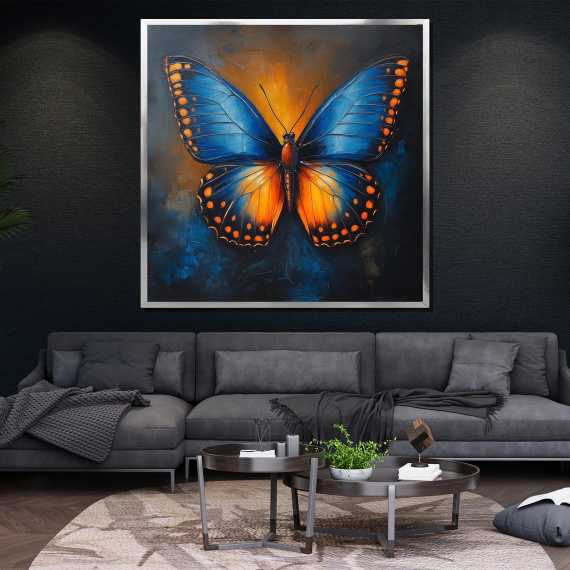 Blue Orange Butterfly Dramatic Colorful Insect Wings Wall Art - Image 4