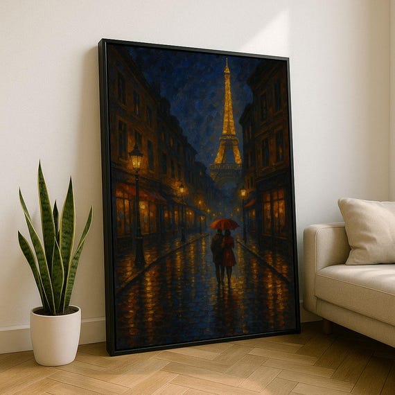 Romantic Paris Night Scene Canvas Wall Art Print Moody Living Room Decor Statement Piece