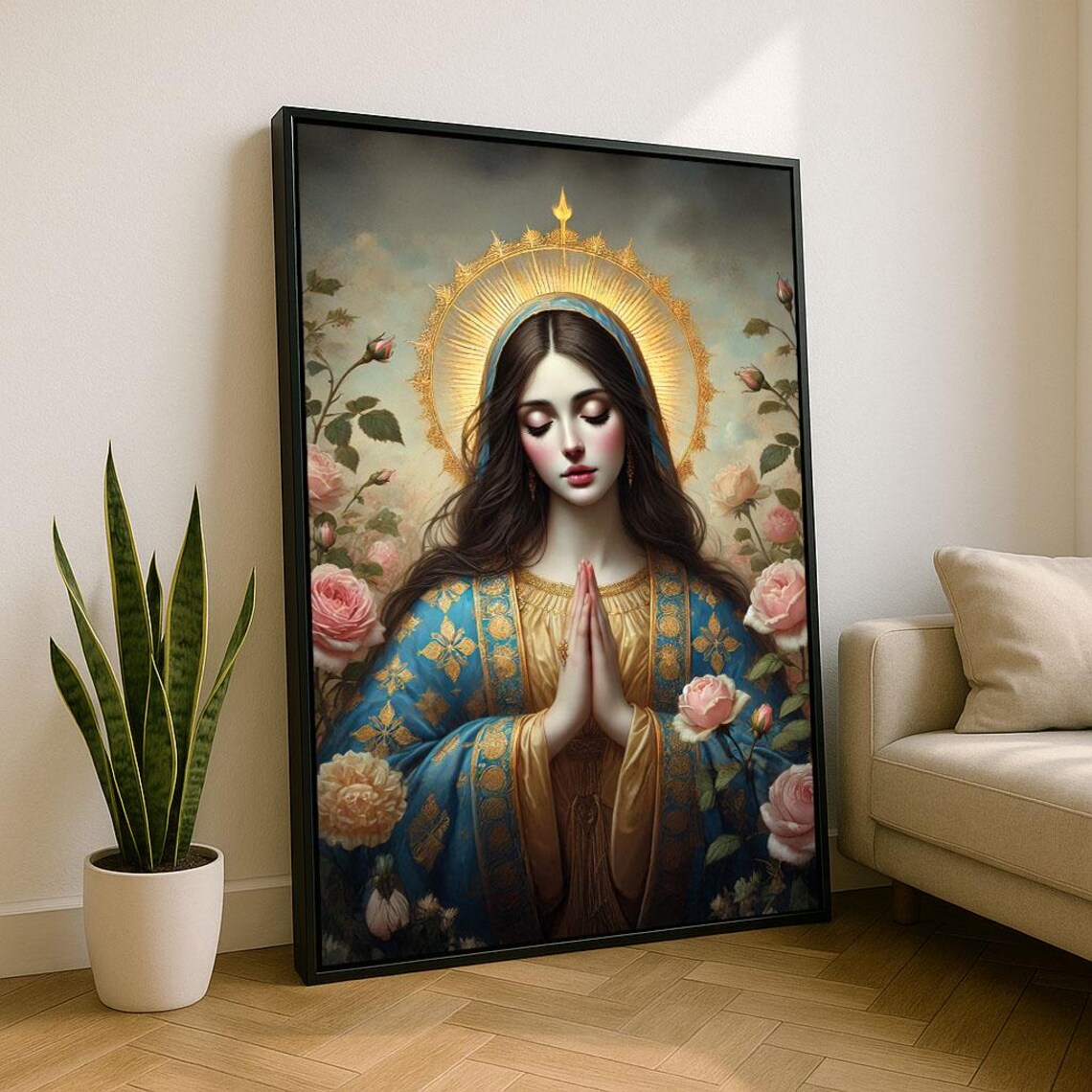 Elegant Religious Woman Canvas Wall Art Print Serene Living Room Decor Statement Piece