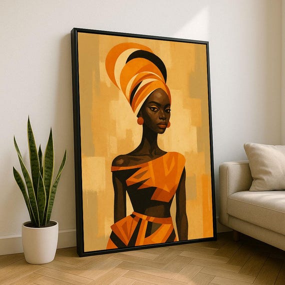 Bold African Woman Portrait Canvas Wall Art Print Modern Living Room Decor Statement Piece