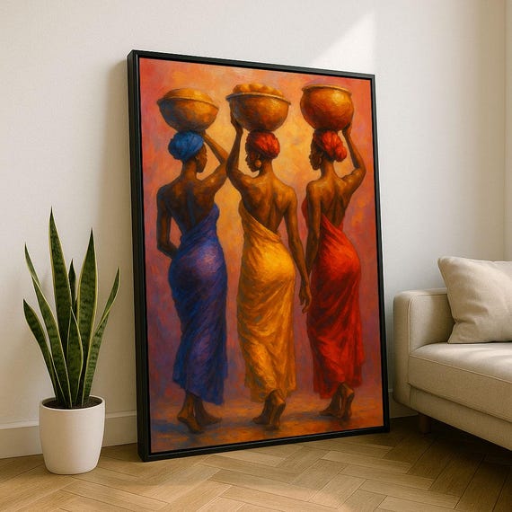 Bold African Women In Colorful Attire Canvas Wall Art Print Vibrant Living Room Decor Statement Piece