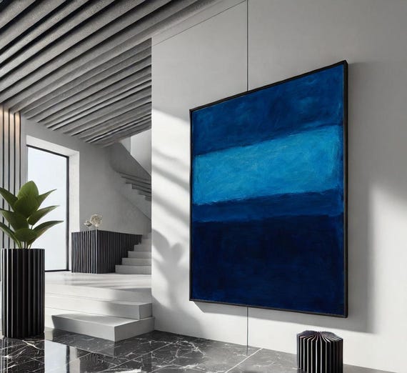 Bold Blue Rothko Style Color Field Canvas Wall Art Print Modern Living Room Decor Statement Piece