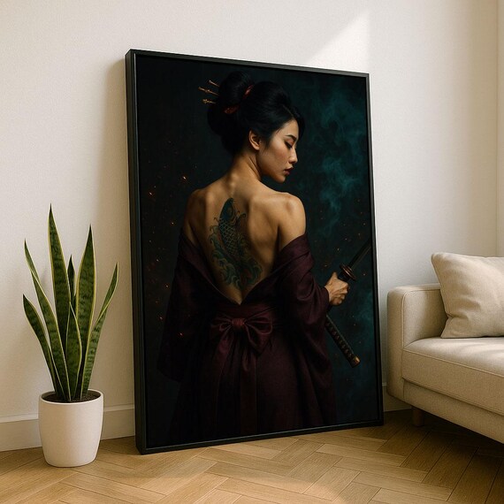 Elegant Samurai Woman Canvas Wall Art Print Modern Asianinspired Living Room Decor Statement Piece