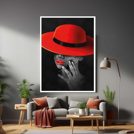 Woman In The Red Hat Canvas Wall Art Print Modern Ready To Hang Gift For Office Home Mom Dad Valentines