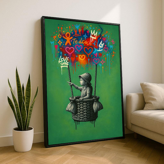 Colorful Street Art Balloon Girl Canvas Wall Print Vibrant Living Room Decor Statement Piece