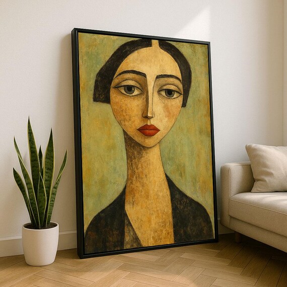 Elegant Modern Woman Portrait Canvas Wall Art Print Minimalist Living Room Decor Statement Piece