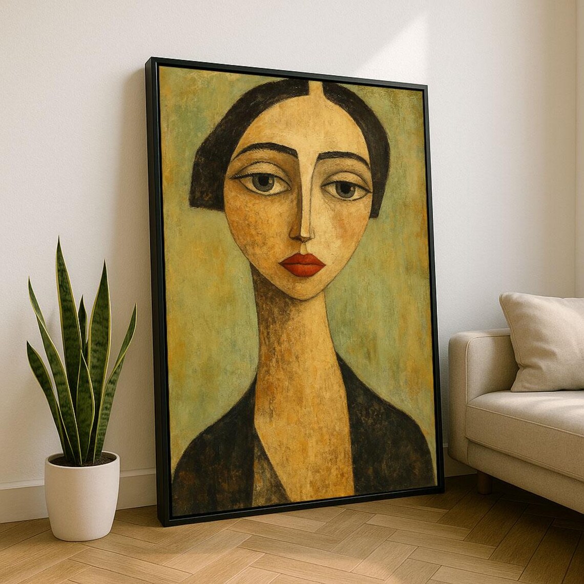 Elegant Modern Woman Portrait Canvas Wall Art Print Minimalist Living Room Decor Statement Piece