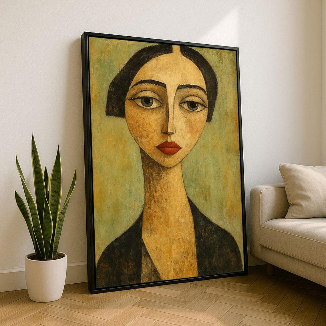 Modigliani Style Woman Long Neck Classic Modernist Portrait Poster