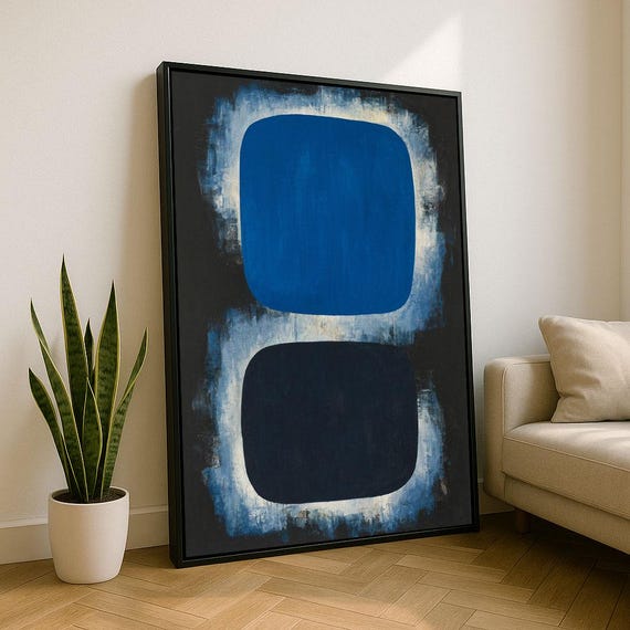 Bold Blue Rothko Style Color Field Canvas Wall Art Print Modern Living Room Decor Statement Piece
