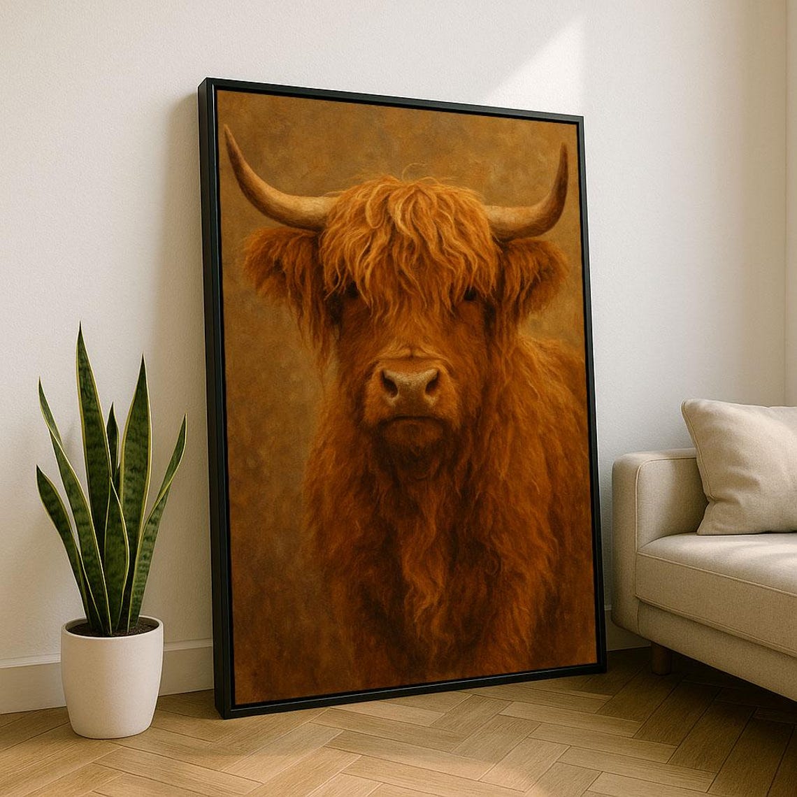 Adorable Highland Cow Close Up Portrait Rustic Farm Art Poster