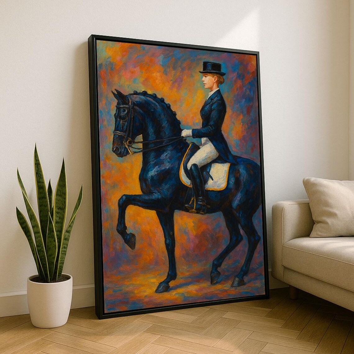 Elegant Equestrian Dressage Rider Black Horse Classic Art Poster
