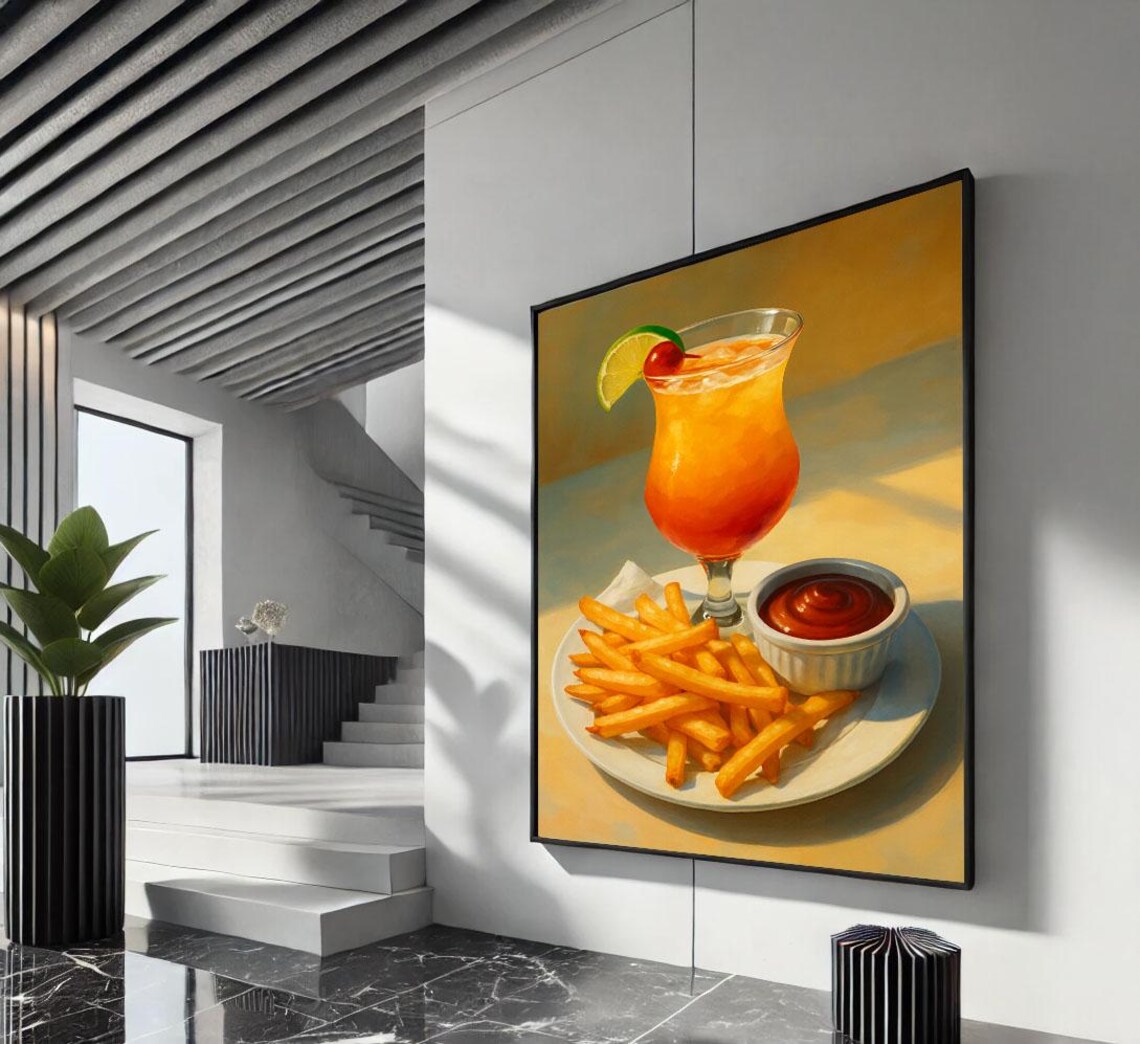 Cocktail And Fries Still Life Orange Drink Ketchup Kitchen Poster