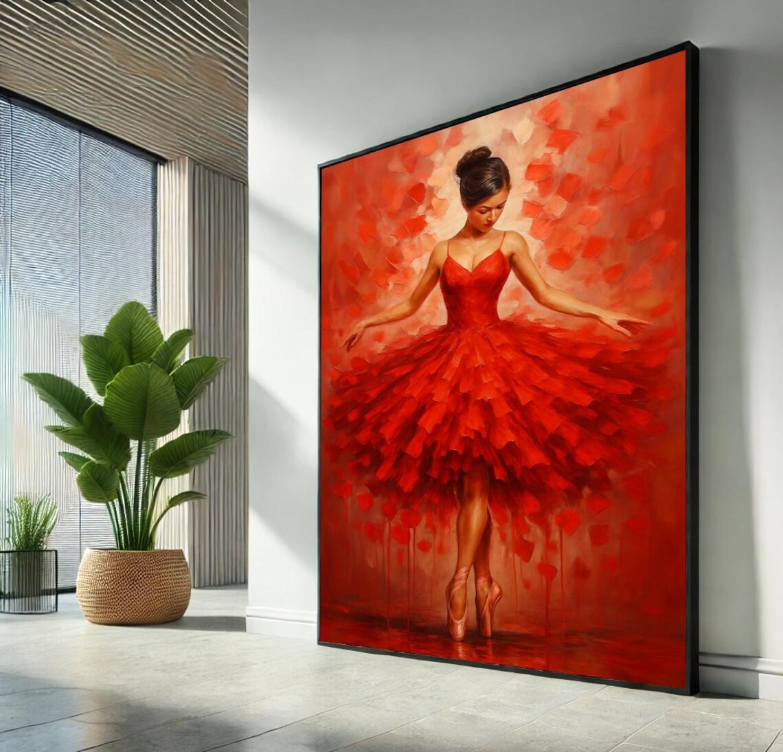 Red Ballerina in Petal Tutu Passionate Dance Painting Art Poster