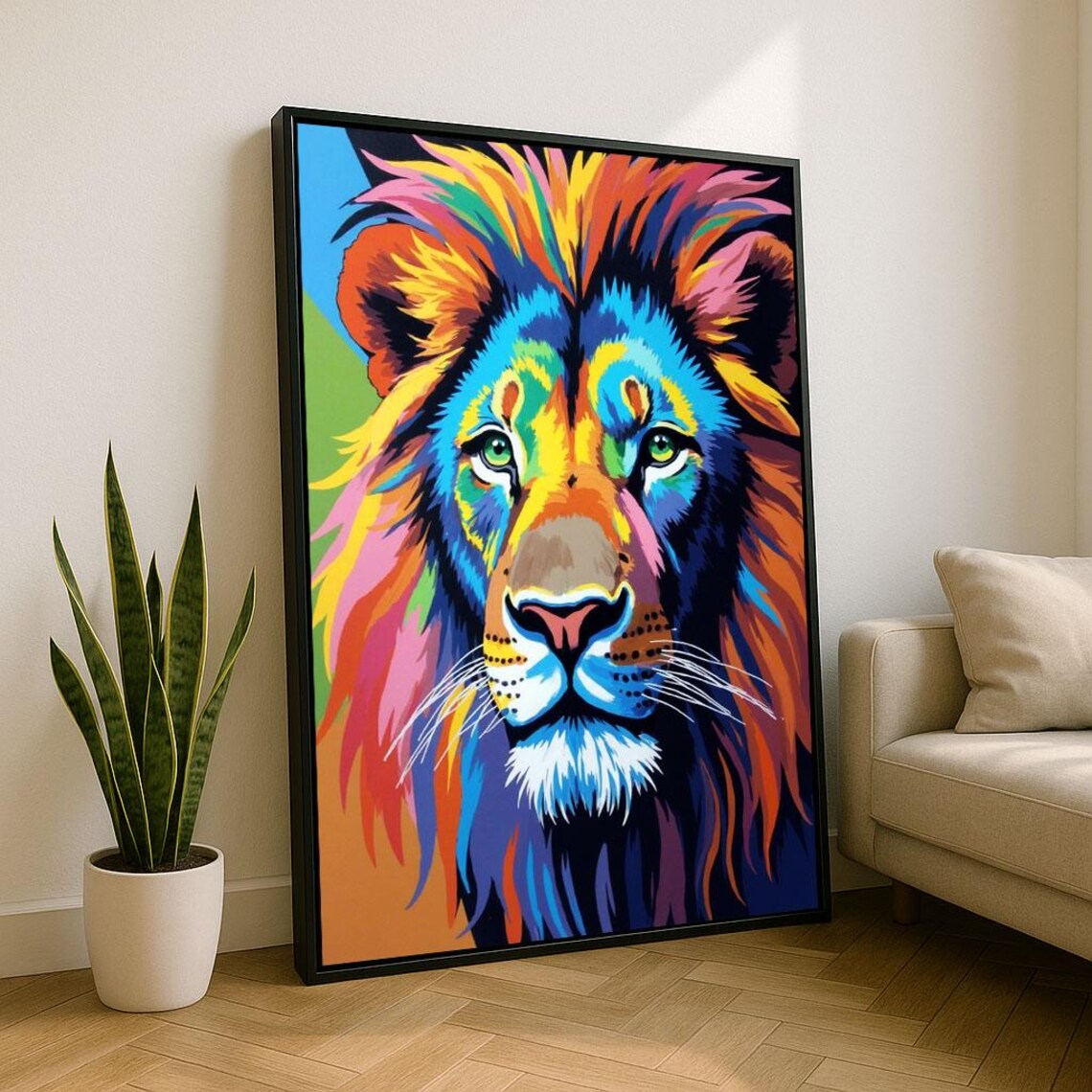 Rainbow Lion Portrait Colorful Pop Art Majestic Wild Animal Wall Art