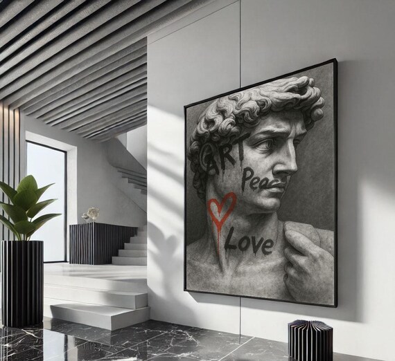 Michelangelo David With ART Peace Love Graffiti Heart Poster