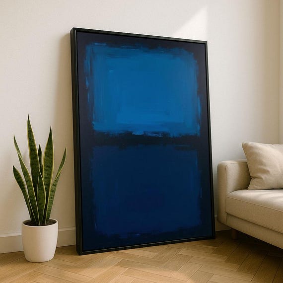 Bold Blue Rothko Style Color Field Canvas Wall Art Print Modern Living Room Decor Statement Piece
