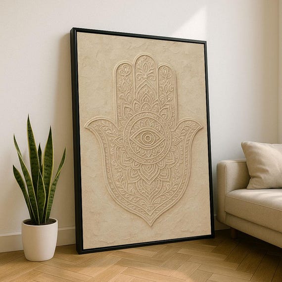 Elegant Hamsa Hand Canvas Wall Art Print Boho Living Room Decor Statement Piece