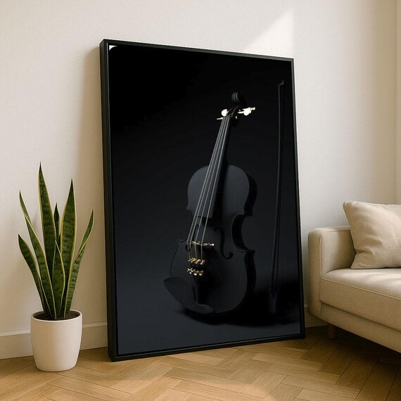 Black Violin on Black Background Dramatic Minimalist Music Poster