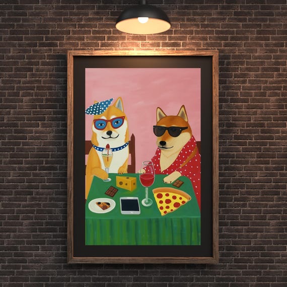 Shiba Inu And Beagle Print Quirky Pop Art Poster Pink Preppy Wall Decor Funny Dog Unframed College Apartment Dorm