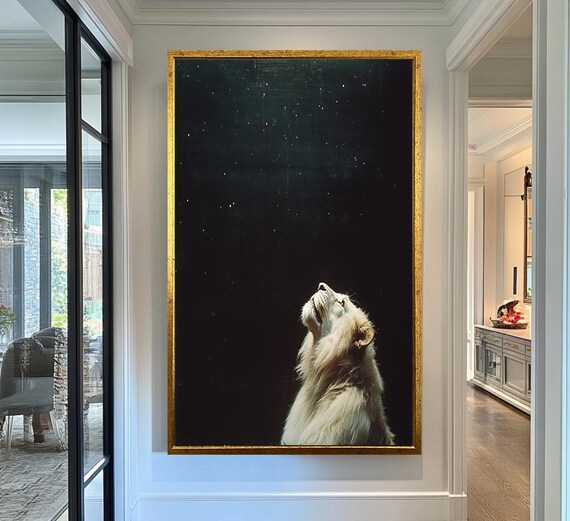 Majestic White Lion Wall Art Starry Night Wildlife Print African Safari Animal Wall Decor Lion Art Lion Print