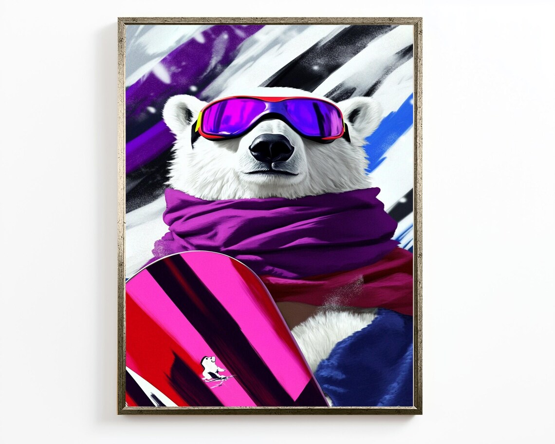 Snowboarding Polar Bear, Winter Sports Illustration - Image 2
