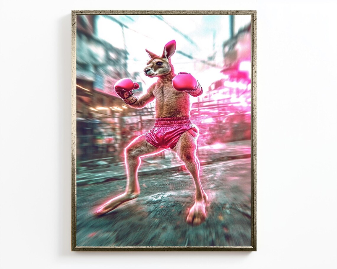 Neon Boxing Kangaroo Pink Gloves Urban Street Style Sports Wall Art Poster - Image 2