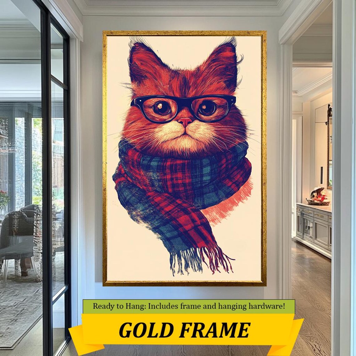 Hipster Cat With Glasses And Plaid Scarf Funny Orange Tabby Wall Art Poster - Image 3
