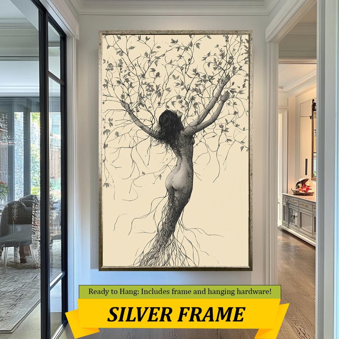 Ethereal Tree Woman Botanical Line Art Feminine Surreal Nature Poster - Image 3