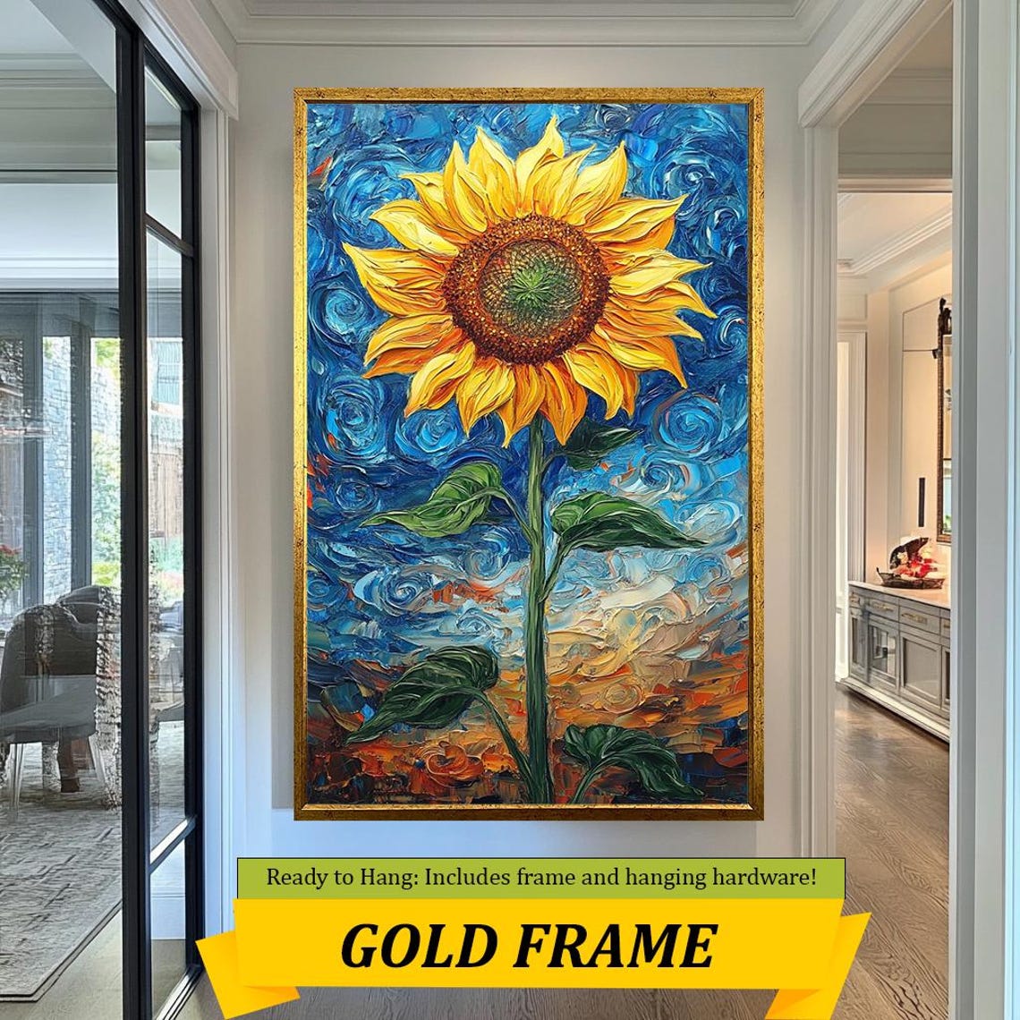 Van Gogh Style Sunflower Starry Night Sky Textured Oil Painting Poster - Image 3