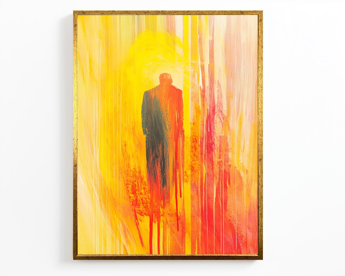 Abstract Jesus Silhouette Golden Red Spiritual Glow Christian Wall Art - Image 2