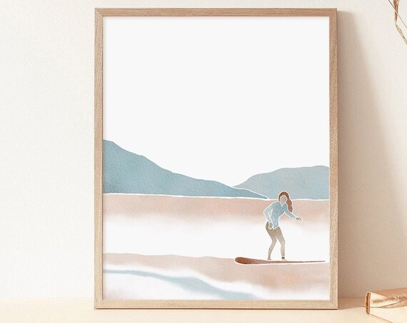 Woman Surfer Coastal Art Minimalist Surf Girl Beach Wall Poster