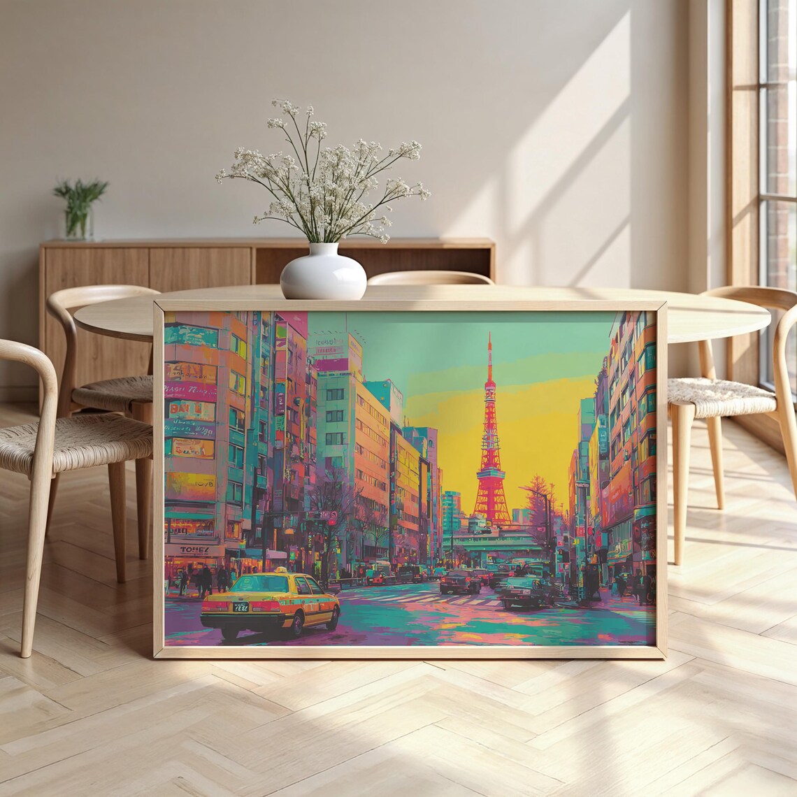 Tokyo Tower Neon Street Watercolor Japan City Night Colorful Poster