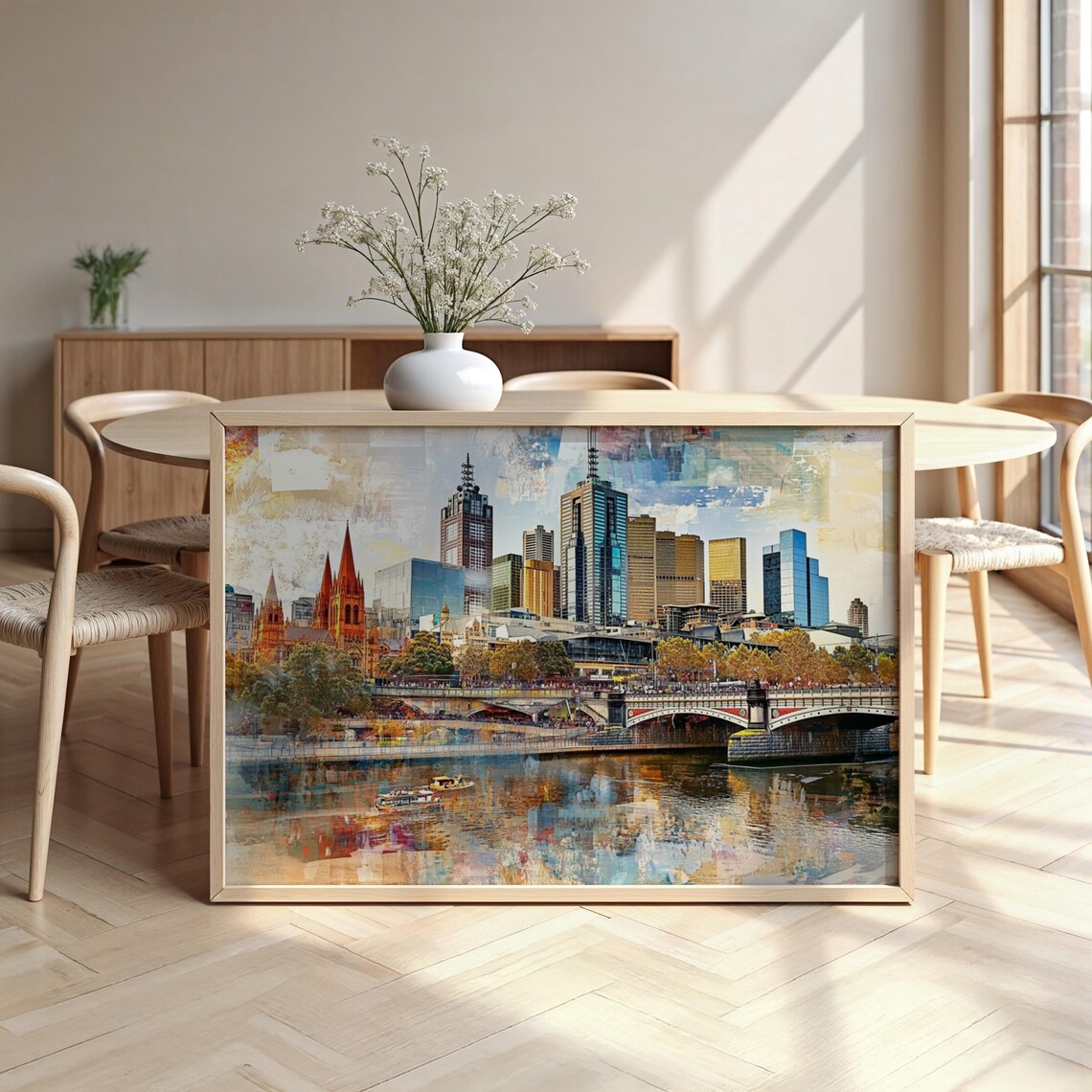 Melbourne Cityscape Wooden Framed Poster Luxurious Design Ready To Hang Art