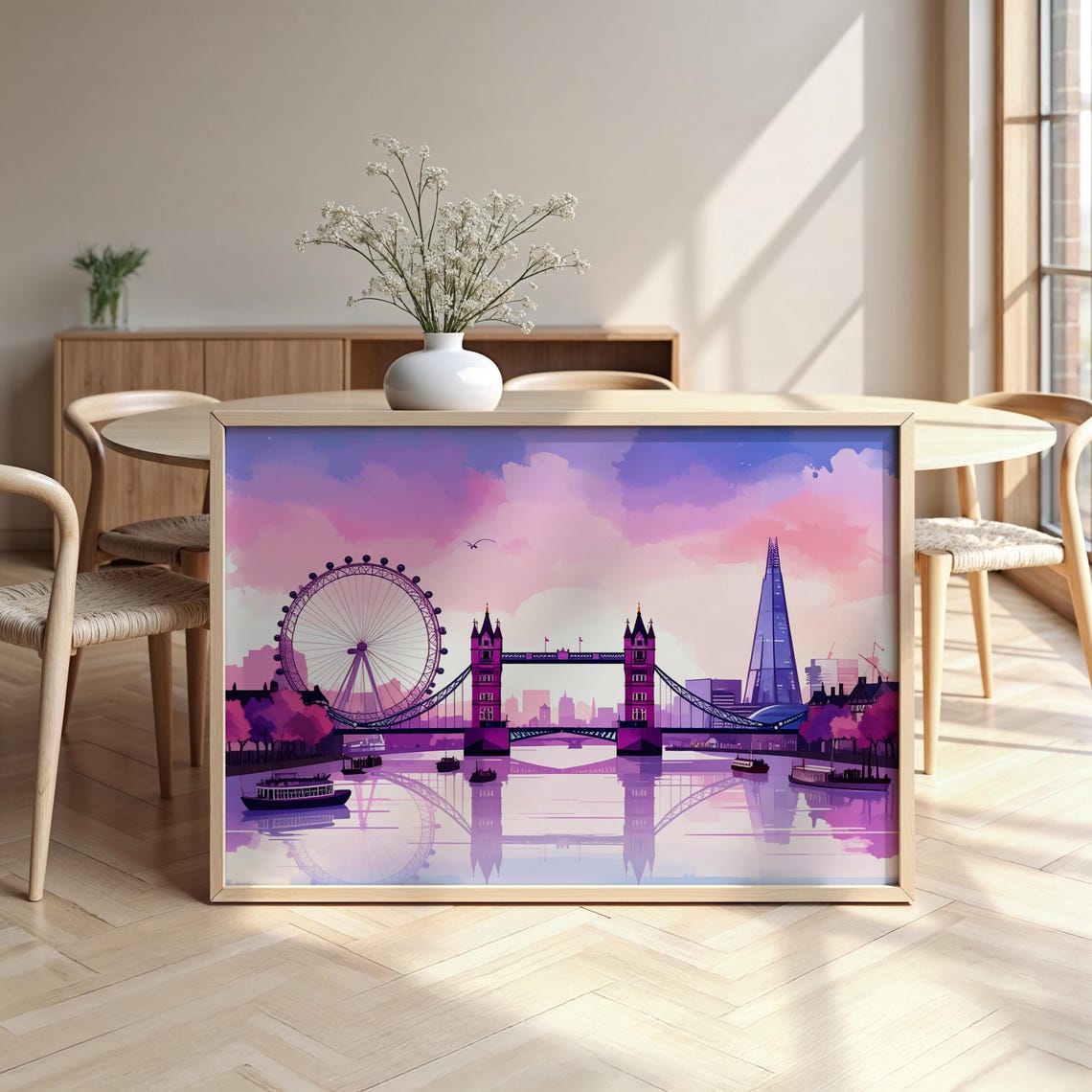 London Dreamcore Landmarks Pink Purple Sunset Skyline Poster