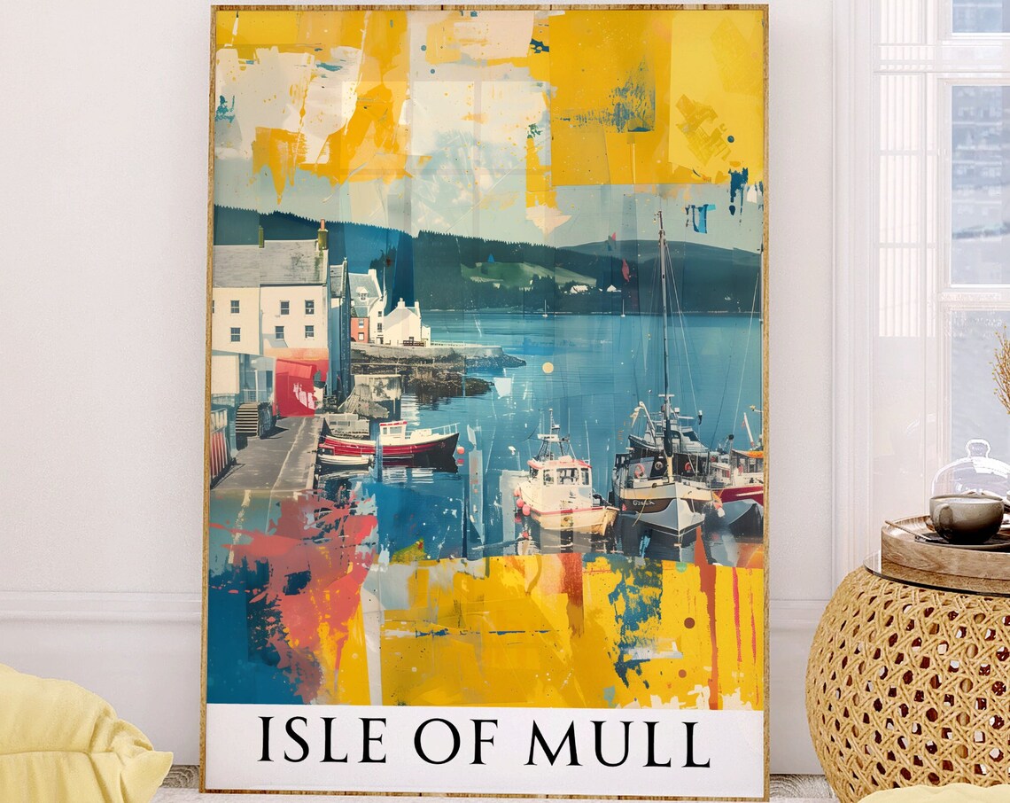 Isle Of Mull Harbour Boats Scotland Scenic Coastal Travel Poster - Image 2