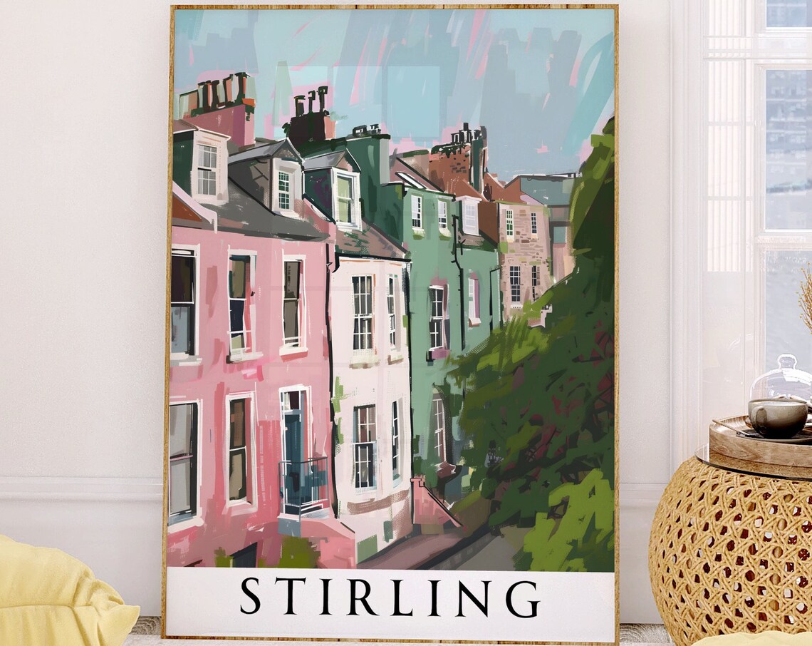 Stirling Colourful Pastel Townhouses Street Painting Art Poster - Image 2