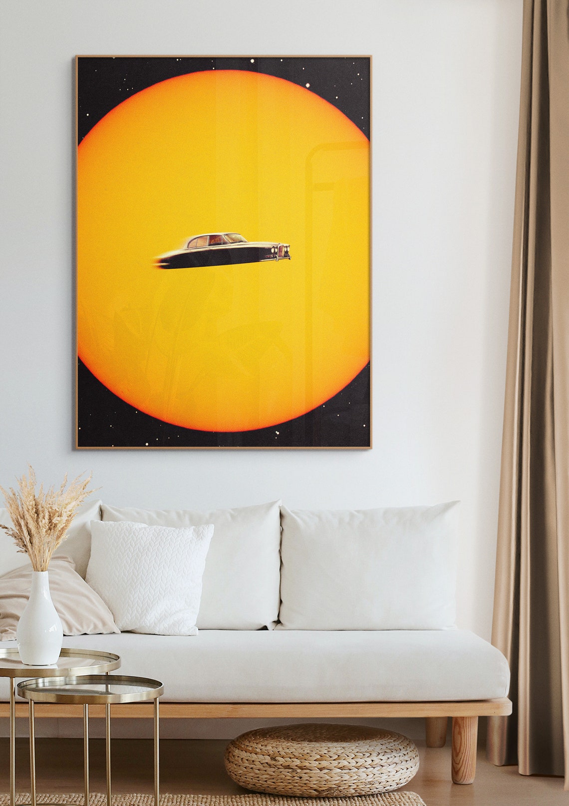 Space Chase Classic Car Flying Across Giant Sun Retro Collage Wall Art - Image 2