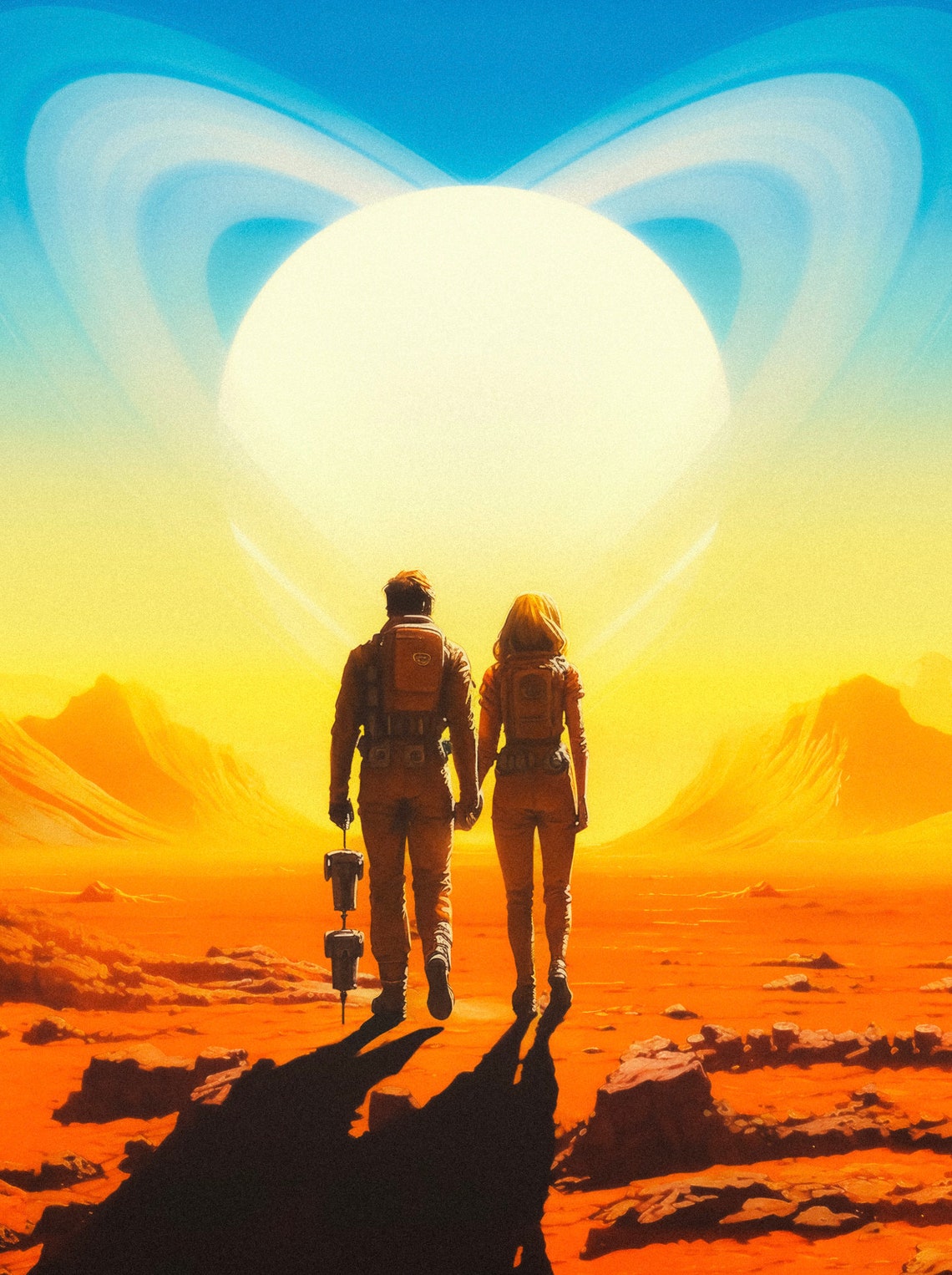 Saturn Love Couple Walking Alien Sunset Ringed Planet Sky Wall Art - Image 3