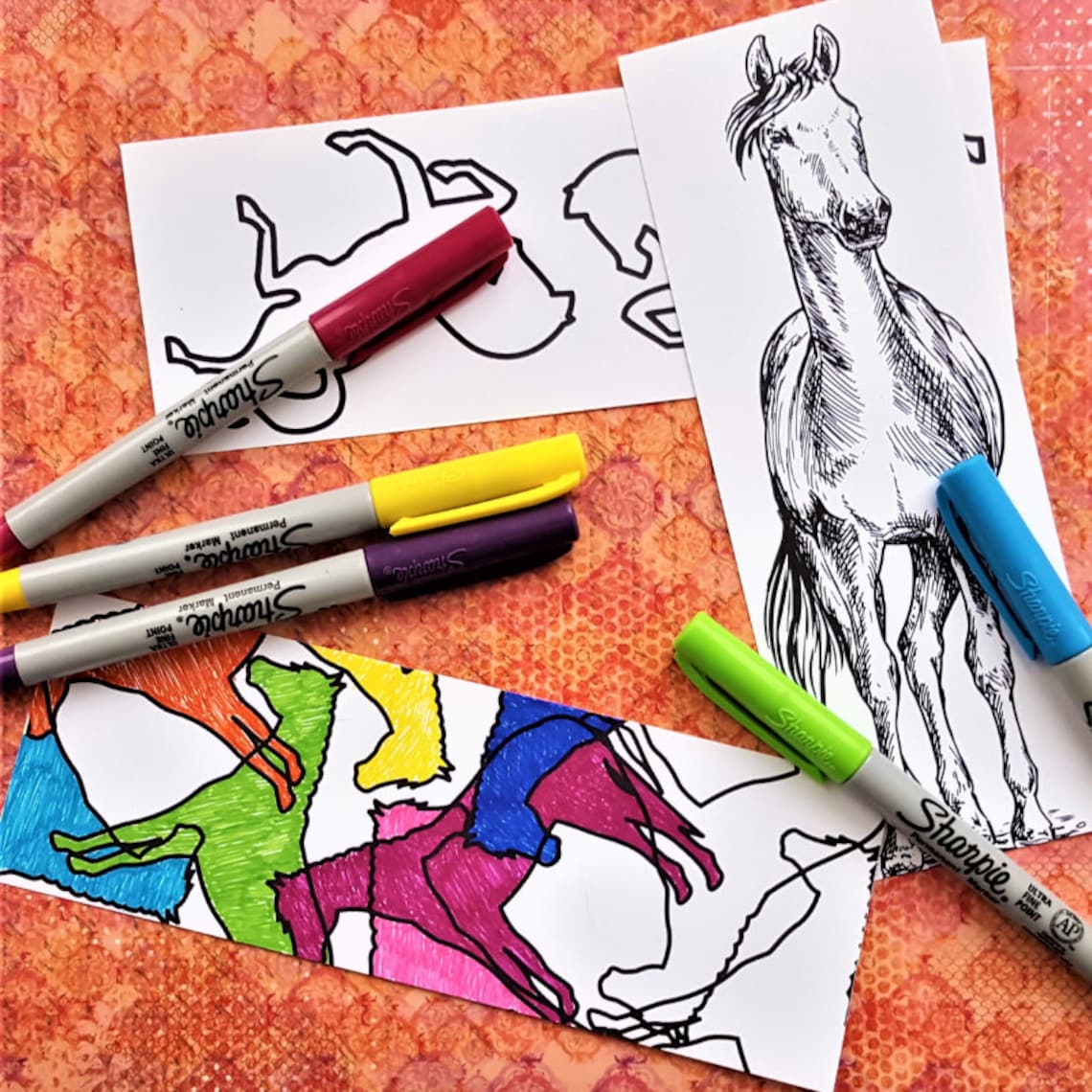 Horse Lover Bookmarks to Color, Art Print Set
