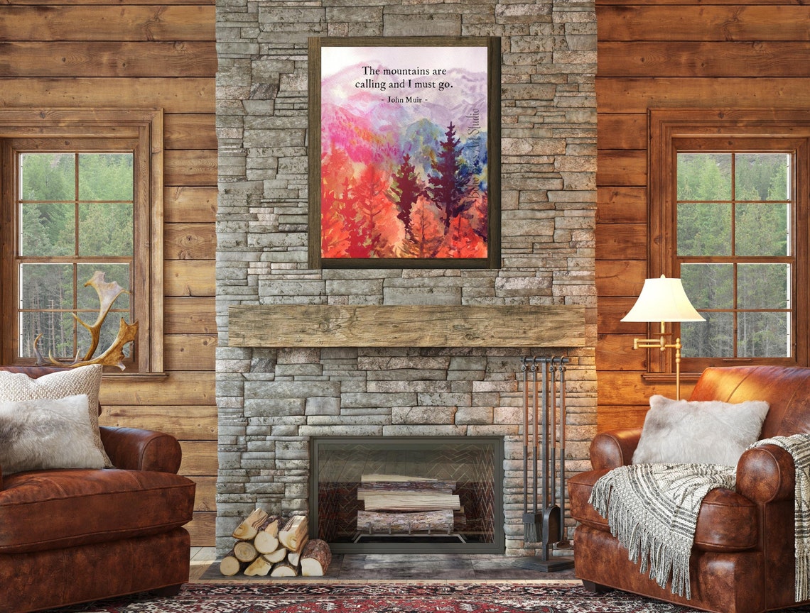 John Muir The Mountains Are Calling Autumn Forest Quote Wall Art Print - Image 2