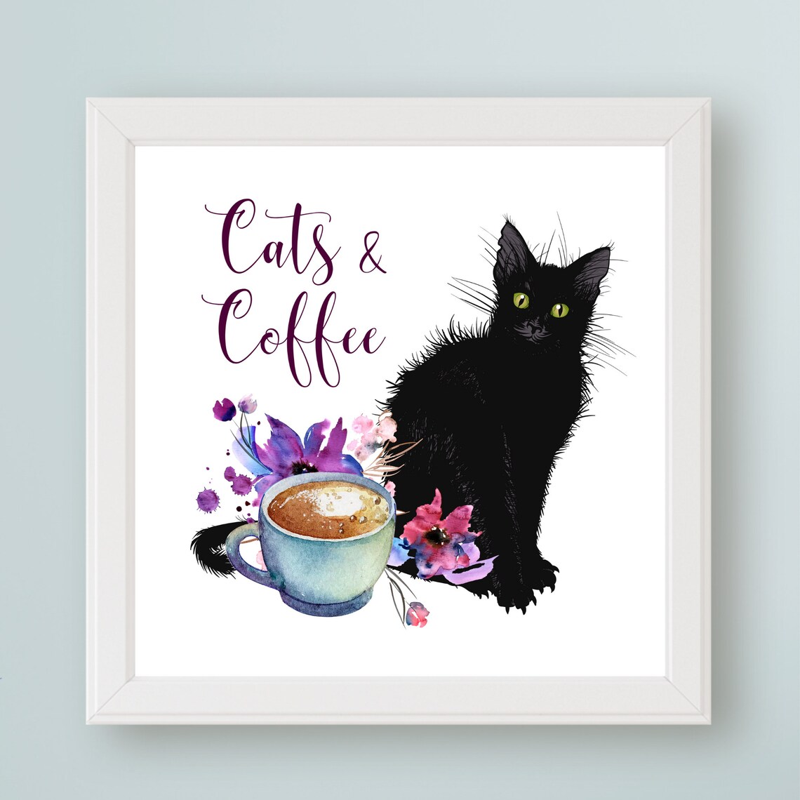 Cats Coffee Art Print, Cat Kitchen Decor